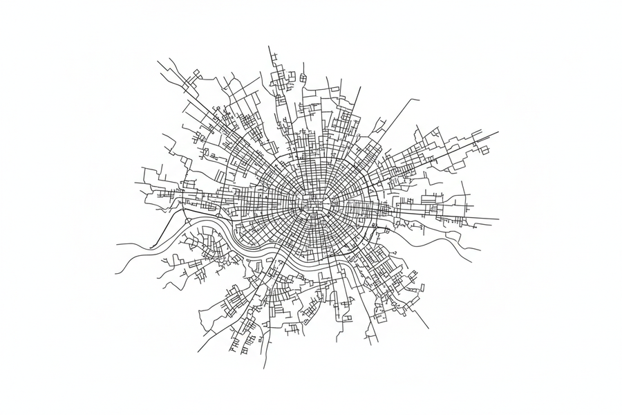 Black line city map artwork